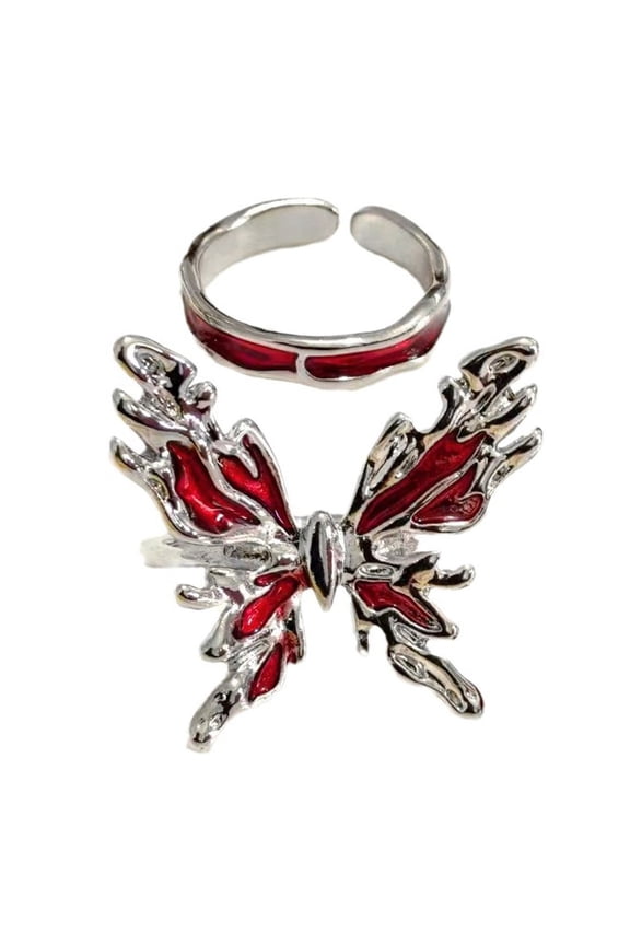 2Pcs Fashion Metal Butterfly Open Rings Adjustable Gothic Statement Jewelry Simple Knuckles Rings