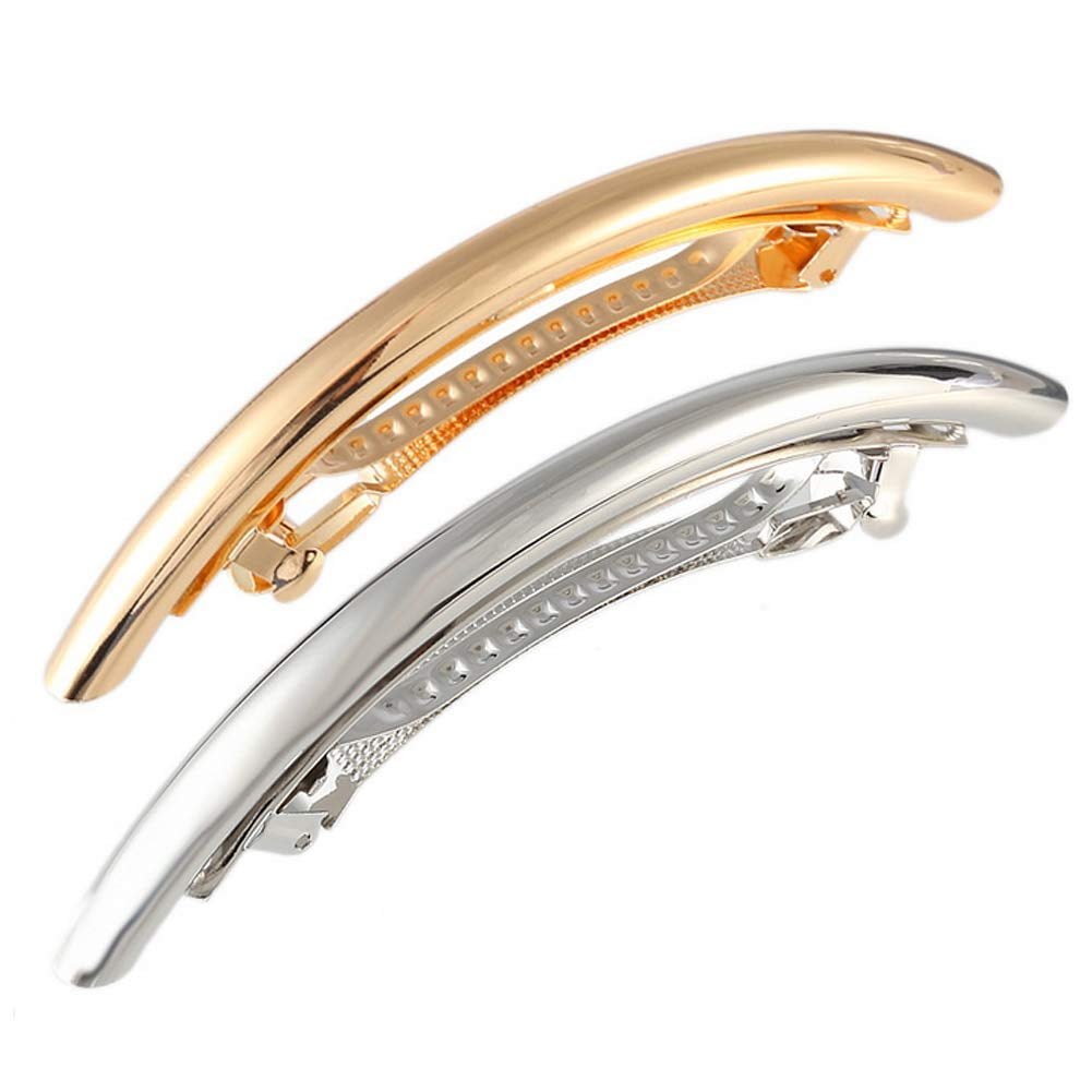 2Pcs Fashion Simple French Style Barrette Slim Thin Metal Hair Clip