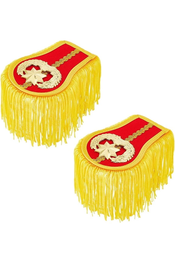 2Pcs Fashion Tassel Epaulettes 7.87Inch Golden Red Shoulder Badge Detachable Epaulet Shoulder Decoration Fixed by Pin for Men Women Cloth Jackets Uniform Accessories DIY