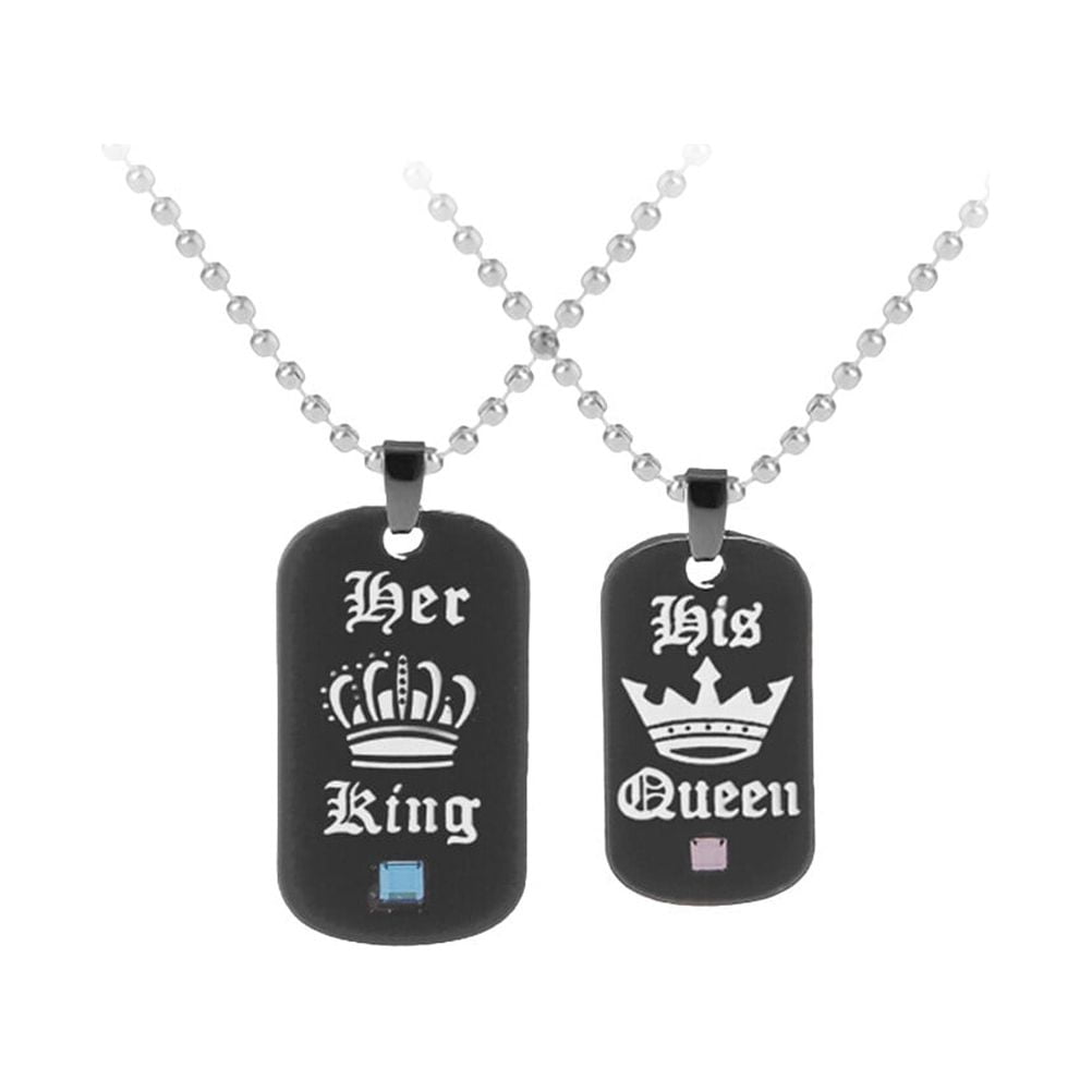 2Pcs Fashionable Simple Couple Necklaces Crown Tag Queen King Necklaces Pendant Matching Set Lover Gift Couple Pendant Necklace Pink and Blue XL2136 6XL2136 Walmart