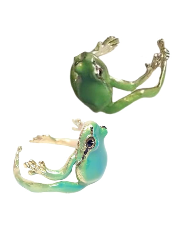 2Pcs Fashionable Tree Frogs Rings Adjustable Open Rings High Polish Jewelry for Men and Women Stylish Party Ornament