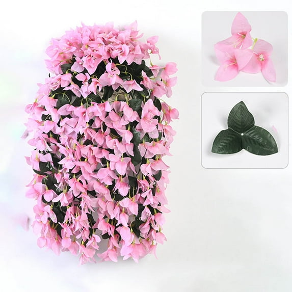 2Pcs Faux Bougainvillea Artificial Flowers Plants for Outdoors Outside Decoration, Pink Fake Flowers UV Resistant Look Real Silk Long Trailing Vines for Front Door Porch Planter Urn Patio Garden
