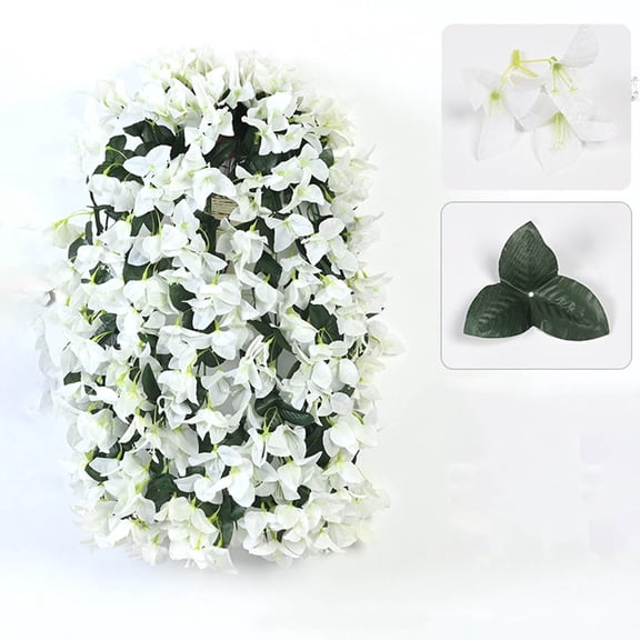 2Pcs Faux Bougainvillea Artificial Flowers Plants for Outdoors Outside Decoration, White Fake Flowers UV Resistant Look Real Silk Long Trailing Vines for Front Door Porch Planter Urn Patio Garden