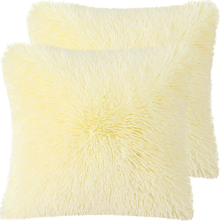 Yellow faux fur pillows sale