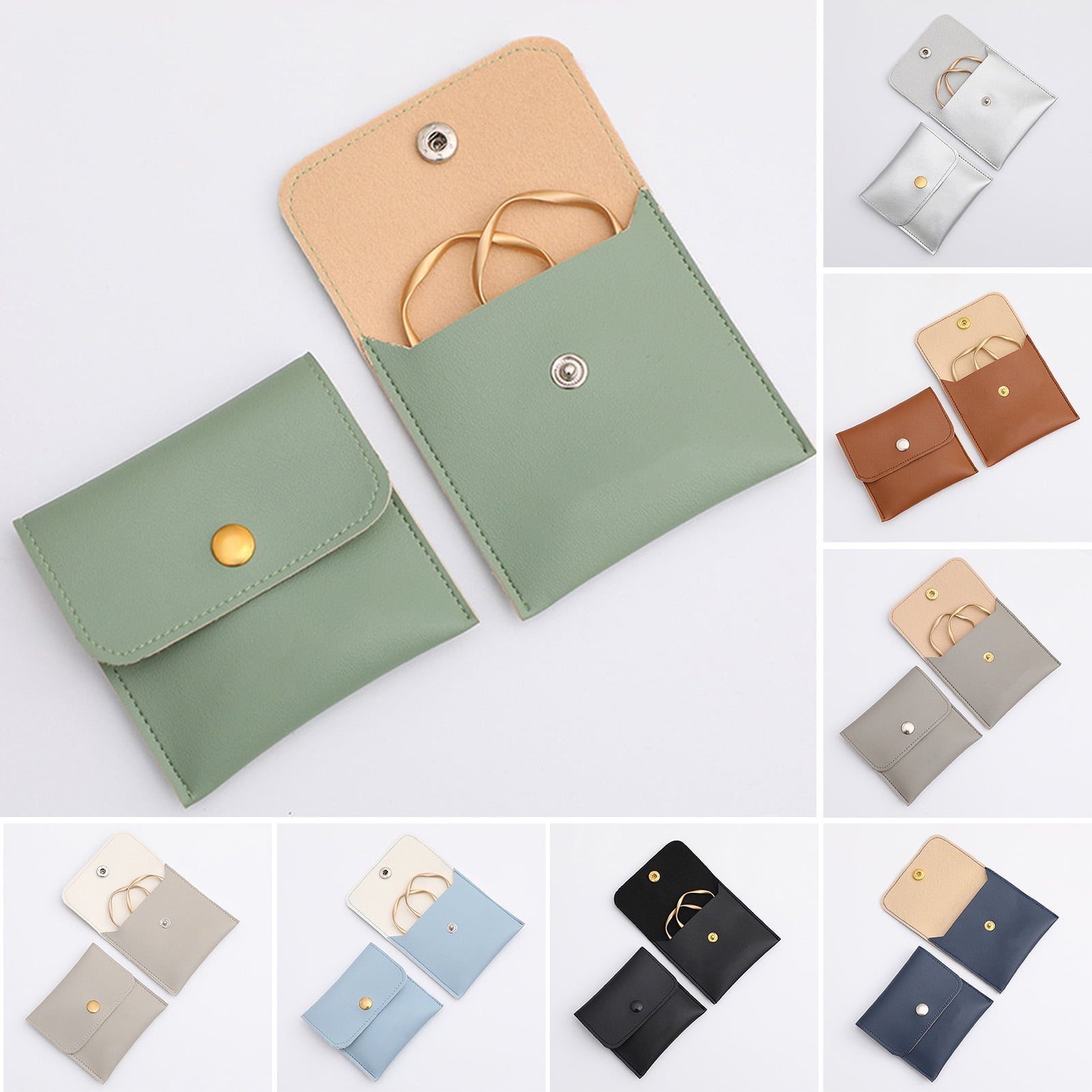 2Pcs Faux Leather Jewelry Pouch, Portable Jewelry Gift Bags With