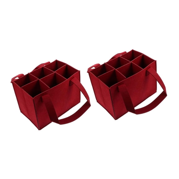 2Pcs Felt Wine Carrier Bags with 6 Compartments, Shockproof Padding & Reinforced Handle for Secure Transport (116 chars)