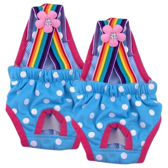 2Pcs Female Dog Diapers, Reusable Washable Pet Sanitary Pants, Elastic Suspender with Adjustable Button and Polka Dots Print for Small and Medium Girl Doggy