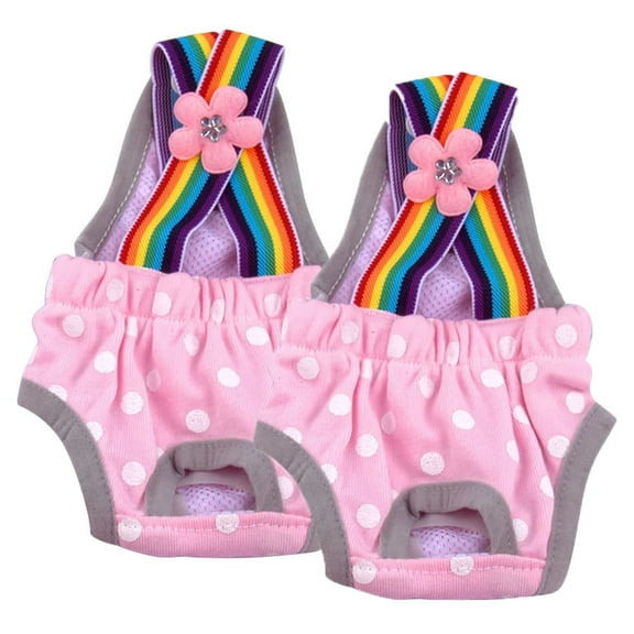 2Pcs Female Dog Diapers, Reusable Washable Pet Sanitary Pants, Elastic Suspender with Adjustable Button and Polka Dots Print for Small and Medium Girl Doggy