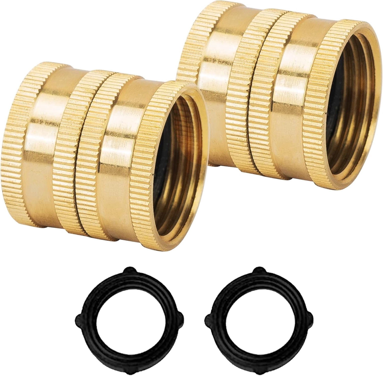 2Pcs Female to Female Hose Adapter,3/4 Inch Solid Brass Hose Quick Connect Fittings with Extra Washers,Garden Hose Repair Kit
