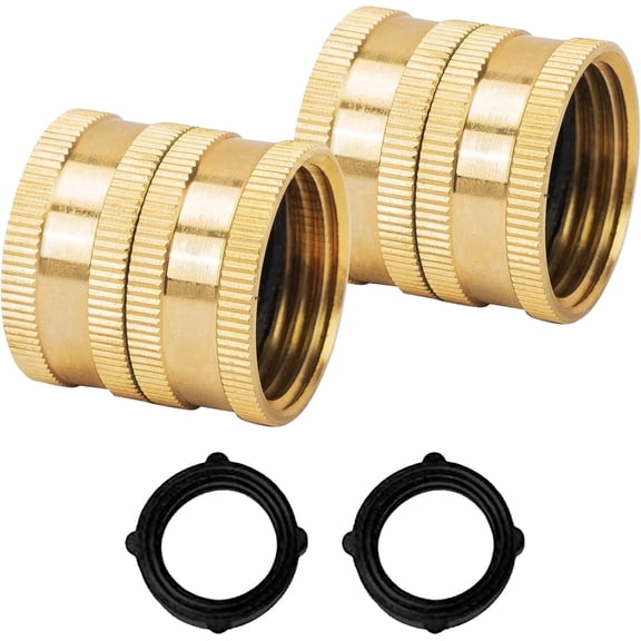 2Pcs Female to Female Hose Adapter,3/4 Inch Solid Brass Hose Quick Connect Fittings with Extra Washers,Garden Hose Repair Kit