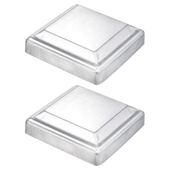2Pcs Fence Post Cap Fit 4" x 4" OD Pipe, Galvanized Steel Deck Post Cover Square Decking Caps for Mailbox Outdoor Chain Link Wood/Metal Fence Deck Railing, Silver
