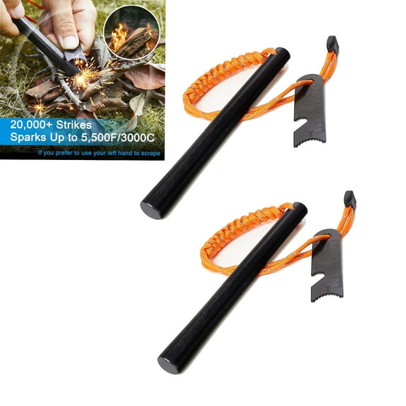 2Pcs Ferro Rod 1/2 inch x 6 inch, Premium Ferro Rod Fire Starter Survival Tool, Flint and Steel Fire Starter Kit, 20,000+ Strikes, Large and Thick Ferro Rod with Paracord & Multi-Tool Striker