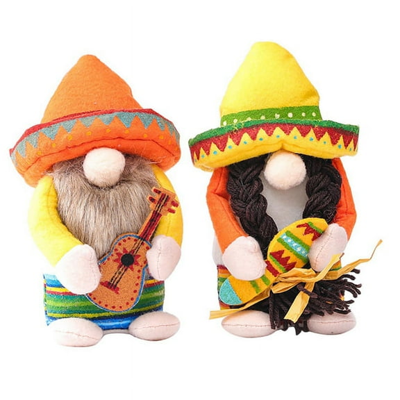 2Pcs Fiesta Gnome Couple Tomte for Mexican Taco Tuesday Dwarf for Home Kitchen Tiered Tray Decorations