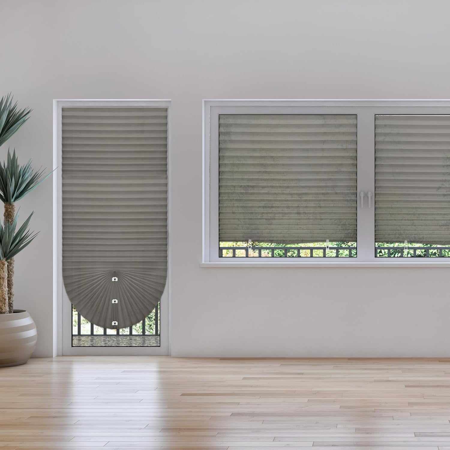 2Pcs Filtering Temporary Blinds for Windows, Cordless Pleated Light Filtering Fabric Shade Self Adhesive Pleated Window Shade, Easy to Cut and Install 120*150cm Dark Grey