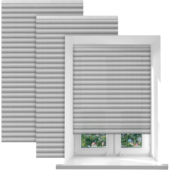 2Pcs Filtering Temporary Blinds for Windows, Cordless Pleated Light Filtering Fabric Shade Self Adhesive Pleated Window Shade, Easy to Cut and Install 90*210cm Grey