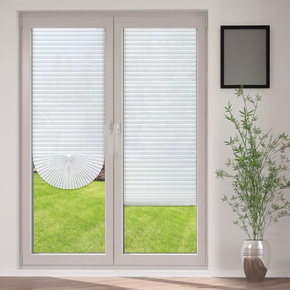 2Pcs Filtering Temporary Blinds for Windows, Cordless Pleated Light Filtering Fabric Shade Self Adhesive Pleated Window Shade, Easy to Cut and Install 90*210cm White