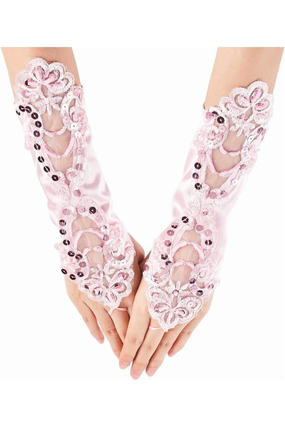 2Pcs Fingerless Lace Gloves 28cm Long Floral Wedding Bridal Dress Gloves Opera 1920s Party Sequins Lolita Glo for DIY handcrafting