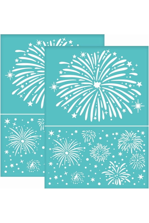 2Pcs Fireworks Self-Adhesive Silk Screen Printing Stencil Fireworks Silk Screen Stencil Reusable Mesh Stencils Transfer for DIY T-Shirt Fabric Painting 5.5x7.7 Inch