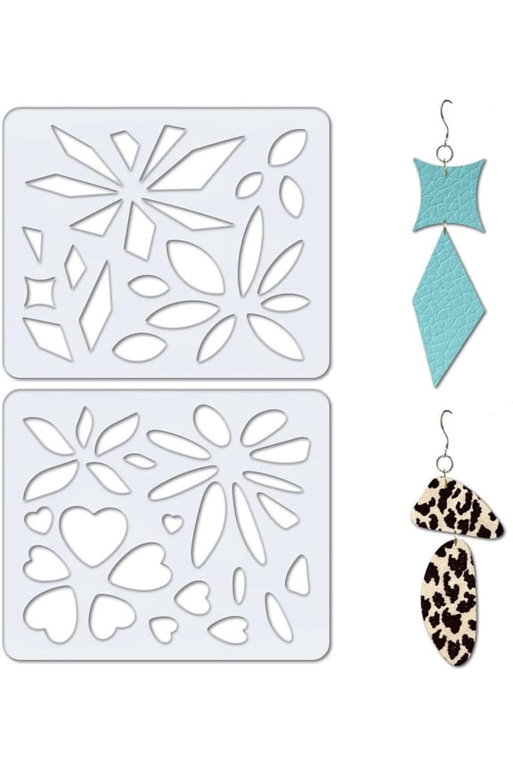 2Pcs Fireworks and Heart Jewelry Shape Template 2 Styles Acrylic Earrings Making Template Leather Earring Templates White Cutting Stencil