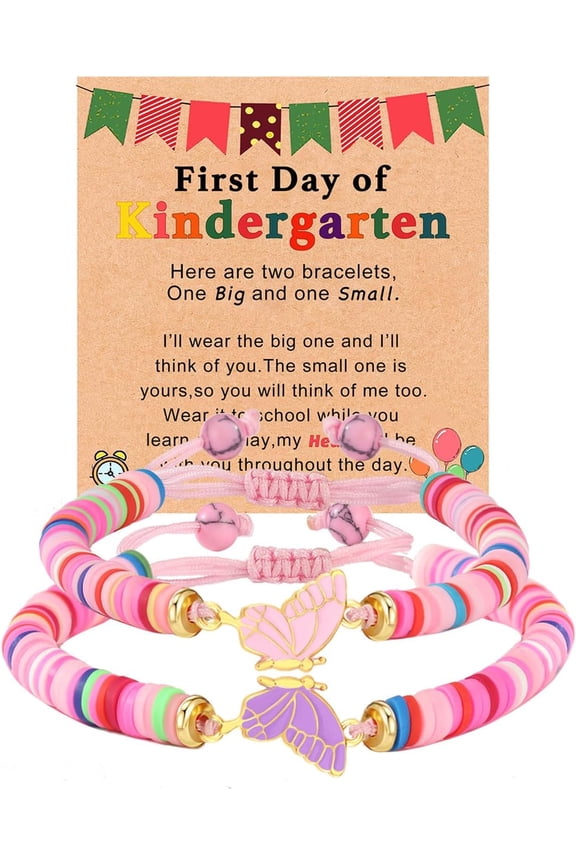 2Pcs First Day of School Kindergarten Preschool Bracelets for Mommy and Me, Matching Butterfly Bracelets for Mother Daughter