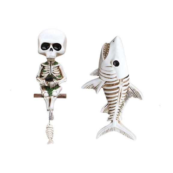 2Pcs Fishing Skeletons Resins Wall OrnamentsHa110weenUnderwater Theme Decors