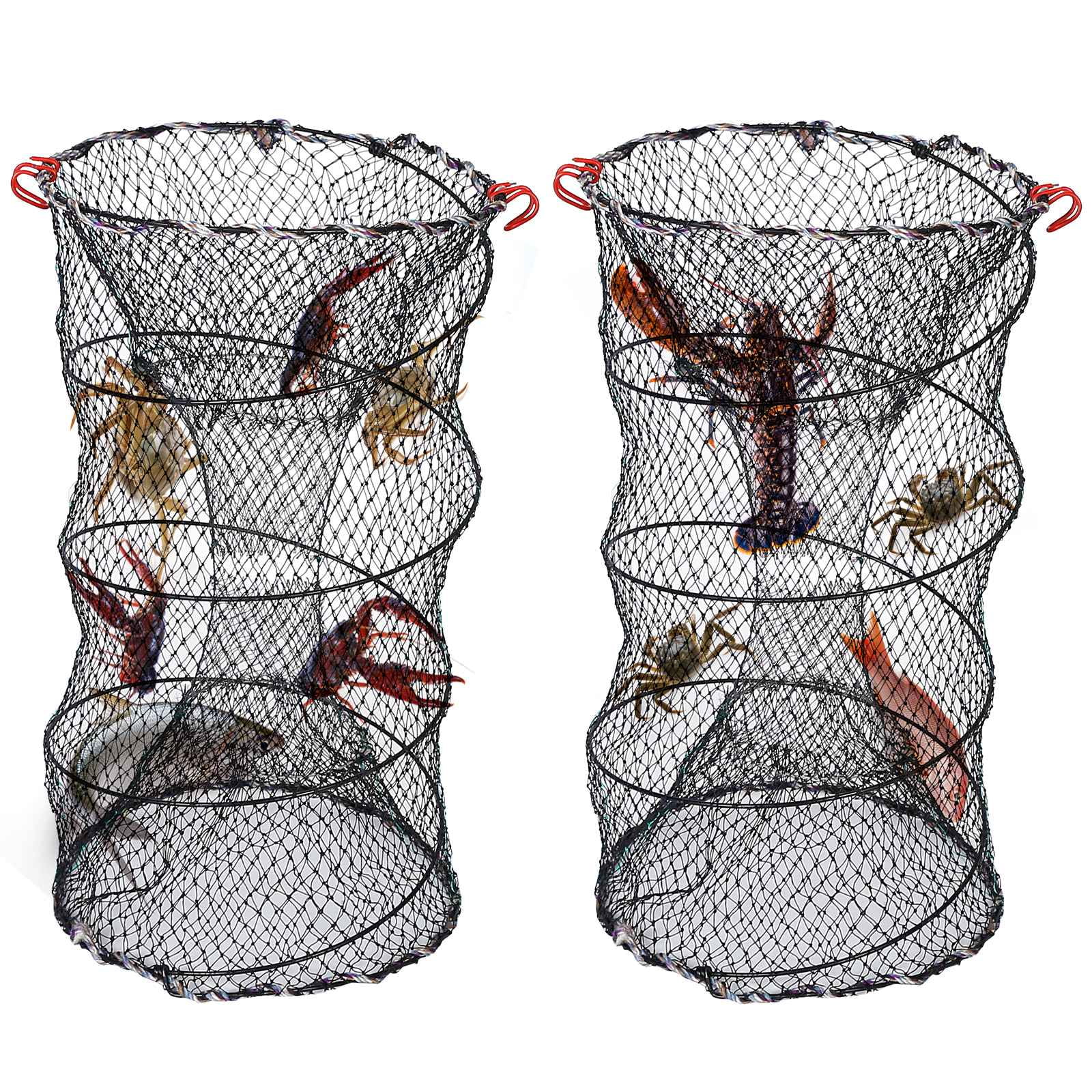 iMounTEK 2pcs Fishing Trap Bait Crab Lobster Crayfish Shrimp Portable Foldable Fishing Pot Cage Basket 22x11.8in, Black