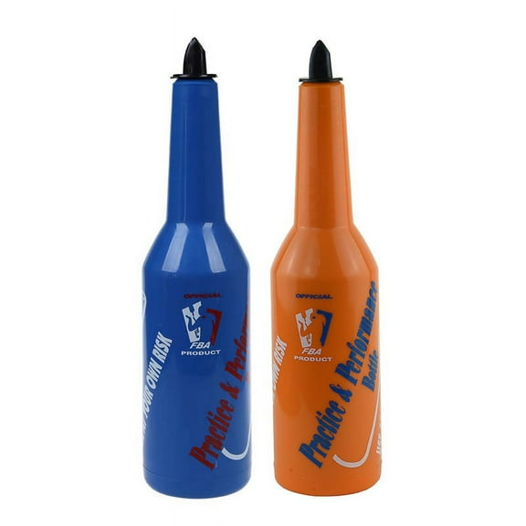 2Pcs Flair Bartender Bartending Practice Bar Pub Bottle Wine Cocktail Shaker - Blue & Orange,2 x Practice bar bottle,blue & orange