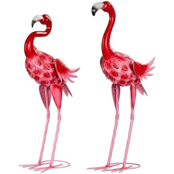 2Pcs Flamingo Garden Statues Metal Pink Flamingos Sculptures for Outdoor Backyard Decor Patio Lawn Porch Yard Decoration (Pink)$$Garden & Patio