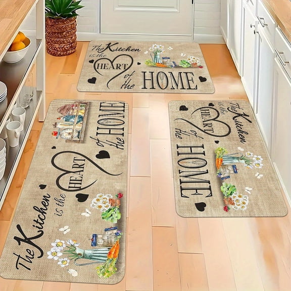 2Pcs Flannel Kitchen Mat Set, Cozy Home Decor Patterns, Soft Rugs Suitable for Kitchen, Bedroom, Living Room, Dining Room, Bathroom & Entrance
