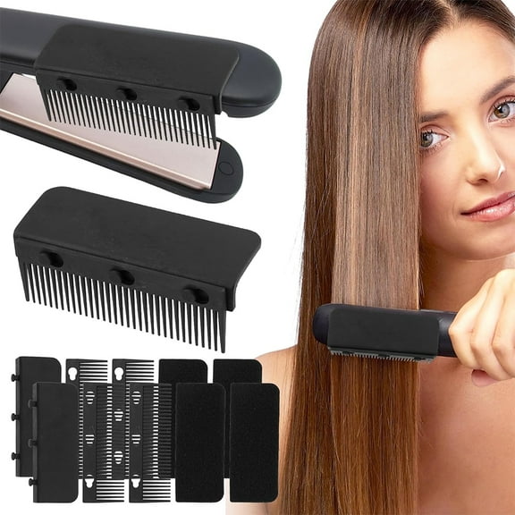 2Pcs Flat Iron Comb Attachment,Clip-On Hair Straightener Comb Attachment for Flat Iron,Professional or Home Use Compact Hair Styling Tool(Black)