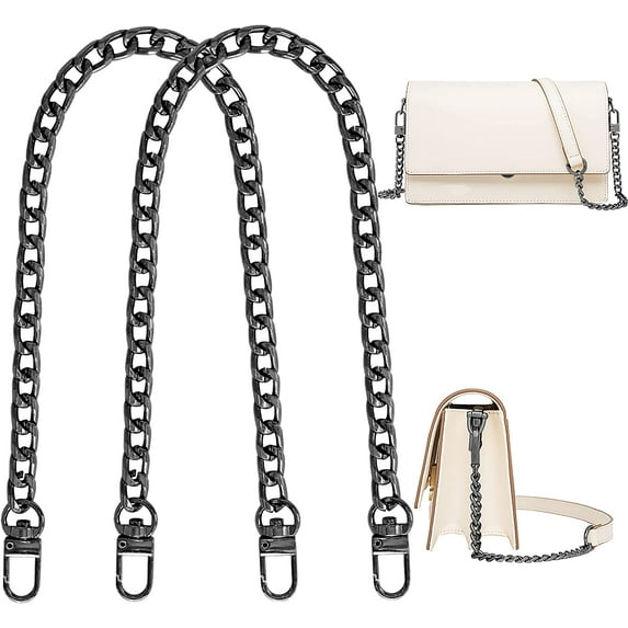 2Pcs Flat Purse Chain Strap Handbag Replacement Strap with Metal Buckles(15.7 Inches Bright Black)