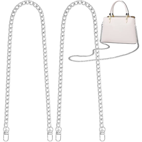 2Pcs Flat Purse Chain Strap Handbag Replacement Strap with Metal Buckles(31.5 Inches Silver)