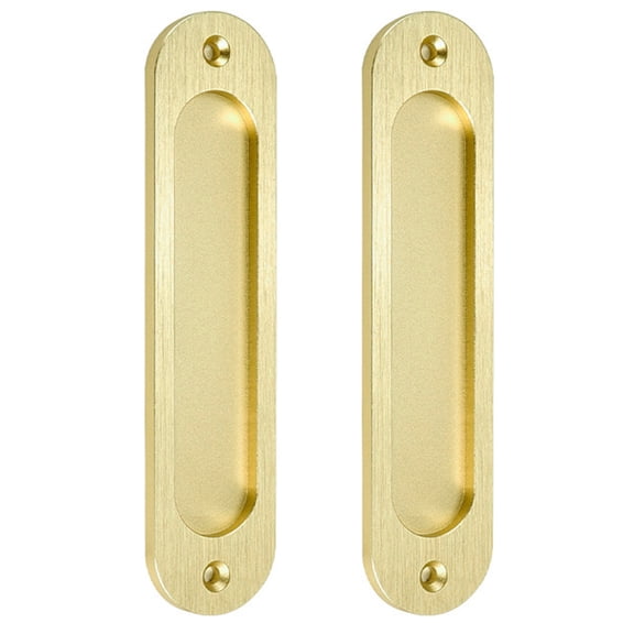 2Pcs Wooden Door Push Pull Handles Flat Round Cabinet Embedded Handle Zincs Alloy Door Hardware for Sliding Doors
