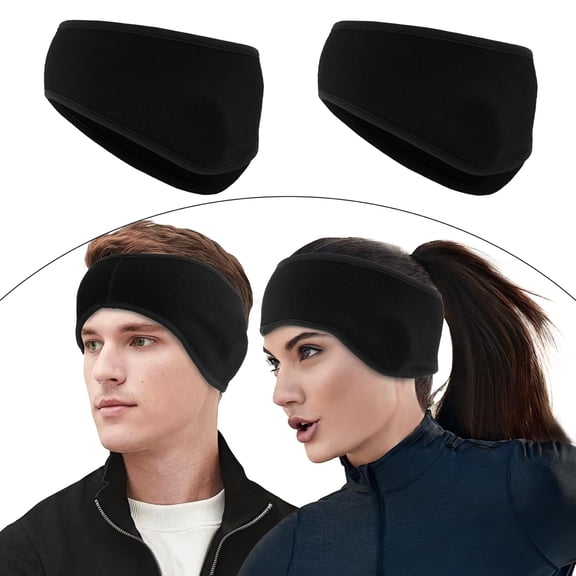 2Pcs Fleece Fleece Ear Warmers Headbands for Winter Sports: Running, Cycling, Hiking, Skiing - Thick and Black for Women and Men