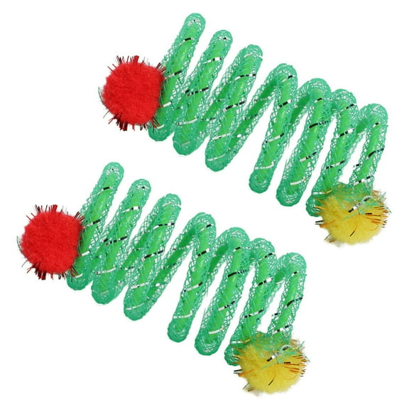 2Pcs Flexible Coils Spring Cats Toy with Plush Bright Colored Captures Attention for Active Pet Friend Family Gift