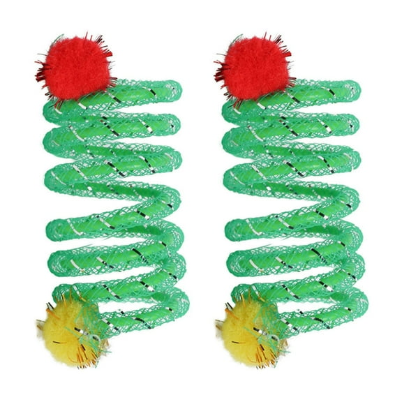 2Pcs Flexible Coils Spring with Plush Ball Cats Play Toy Nontoxic Design for New Pet Owners Enhancing Interaction Gift