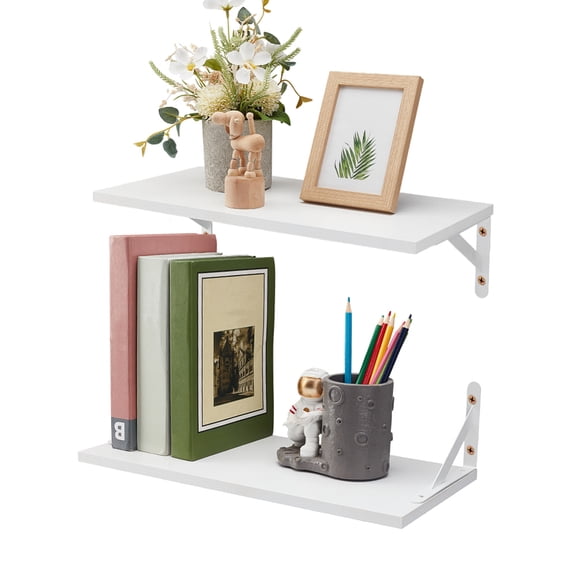 2Pcs Floating Shelves for Wall 15.75x7.68 Inches Wall Mounted Shelf for Home Decor White MDF Hanging Shelves with Iron BracketsDIY