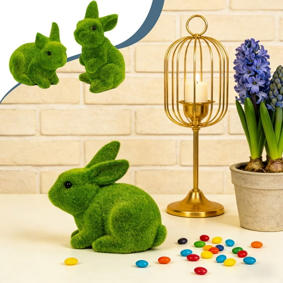 2Pcs Flocked Easter Rabbit under $5! Yannianjz Flocked Easter Bunny Ornament, Artificial Rabbit Decor for Easter, Spring Home Decor, Tabletop Shelf Decor, Festive Party Decor, Cute Bunny Figurine