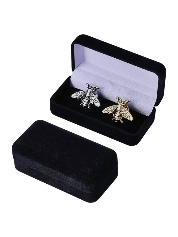 2Pcs Flocking Plastic Packaging Boxes for Tie Clips Rectangle Black 7.6x3.9x2.7cm