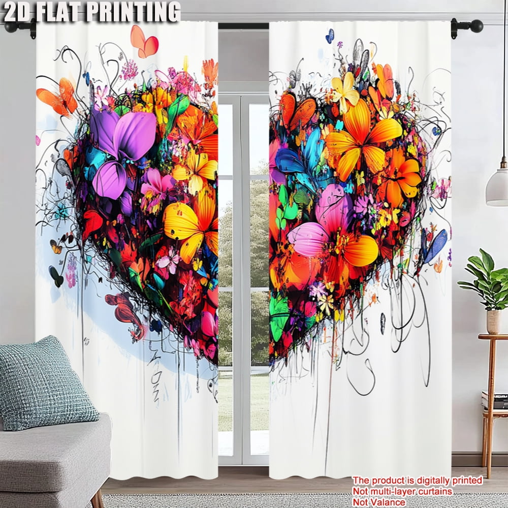 2Pcs Floral And Heart Print Window - 2Pcs Floral And Heart Print Window Curtains Rod Pocket Design For Bedroom Living Room And Study R With Elegant Patterns Ai16 9da97b9f D963 48af Aab0 F1dbf2fd011c.a3f494e8ca748f9a0607257ad7ac0be9 