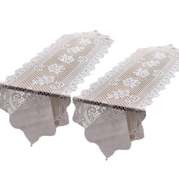 2Pcs Floral Lace Cotton Table Dressers, White Handmade Crochet Table Runners for Table Ambiances