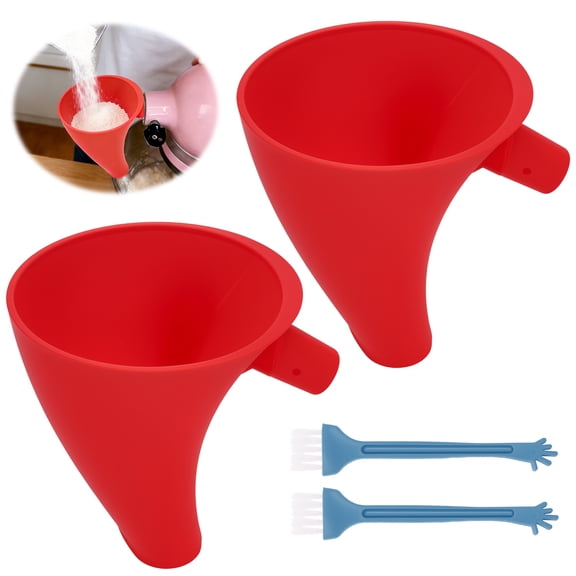 2Pcs Flour Funnel for Kitchen Aid Mixer for 5 Quart Mixer Attachments for Mixer with Cleaning Brush Plastic Stand Mixer Flour Funnel for Artisan Ksm150 Dishwasher Safe for Egg Liquid,Red