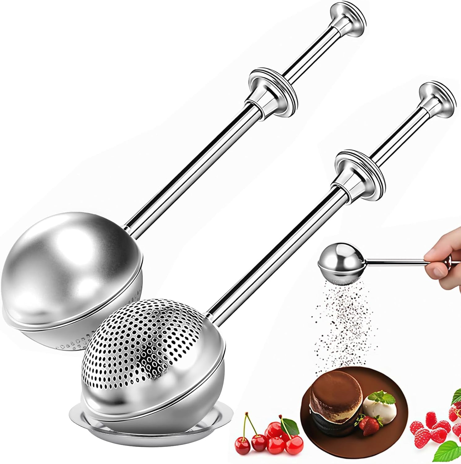 2Pcs Flour Sifter for Baking, Powdered Sugar Shaker Duster for ...