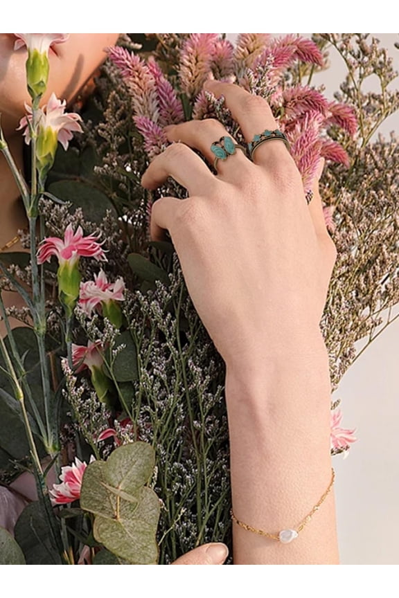 2Pcs Flower Butterfly Drop-Oil Open Rings Alloy Adjustable Cuff Rings Stackable Jewelry Accessories for Women Festival Elegant Gifts Personalized Jewelry Inner Diameter: adjustable Antique Bronze DIY