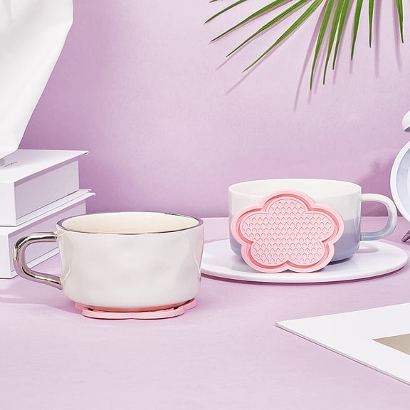2Pcs Flower Car Cup Holder Coasters PVC Coaster Cup Mats Non-Slip Absorbent Drink Coastering for Tabletop Protection and Office Desk Desk Dining Table Ornament Housewarming Gifts 70x70x3.5mm DIY Pink