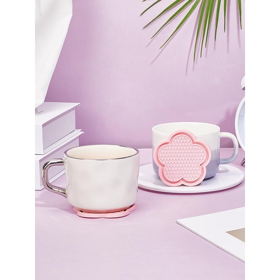 2Pcs Flower Car Cup Holder Coasters PVC Coaster Cup Mats Non-Slip Absorbent Drink Coastering for Tabletop Protection and Office Desk Desk Dining Table Ornament Housewarming Gifts 70x70x3.5mm Black