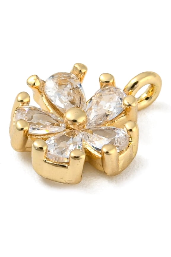 2Pcs Flower Charm Brass with Clear Cubic Zirconia Charms Light Gold for Women Birthday Festival Elegant Gifts Personalized Jewelry 9.5x7.5x2.5mm Hole: 1.2mm