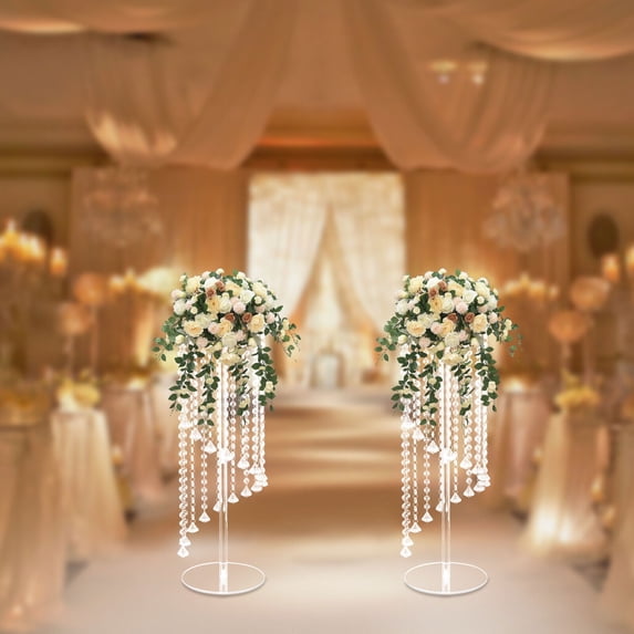 2Pcs Flower Column Crystal Flower Stand Tall Vases for Wedding Party Centerpieces 23.6in