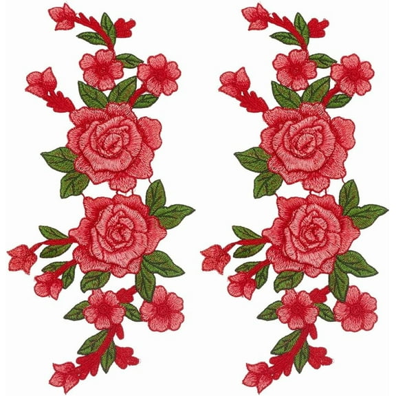 2Pcs Flower Embroidered Patches Sew on Floral Appliques Rose Bouquet Motif Boho Pair Ornaments Sewing Applique Embellishments