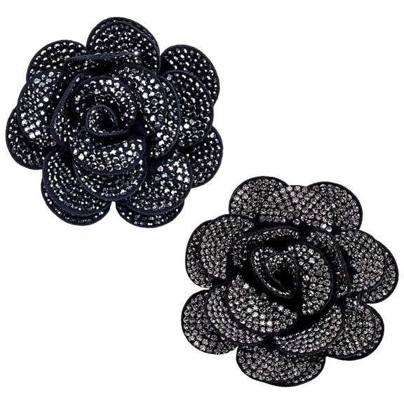 2Pcs Flower Felt Brooch with Iron Glass Black 60mm